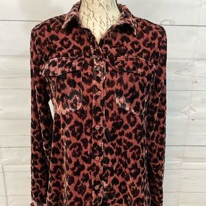 J. Crew pink velvet leopard shirt